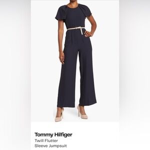 Tommy Hilfiger Blue Twill Wide-Leg Jumpsuit. Size 12.